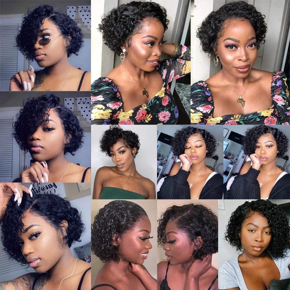 Perruque Coupe Pixie Cheveux Humains Bouclés Perruques Courtes Bob Bouclées Cheveux Humains Pour Femmes Perruque Complète Faite à la Machine Perruques Cheveux Humains Pour Femmes Noires Cadeaux pour Petites Amies