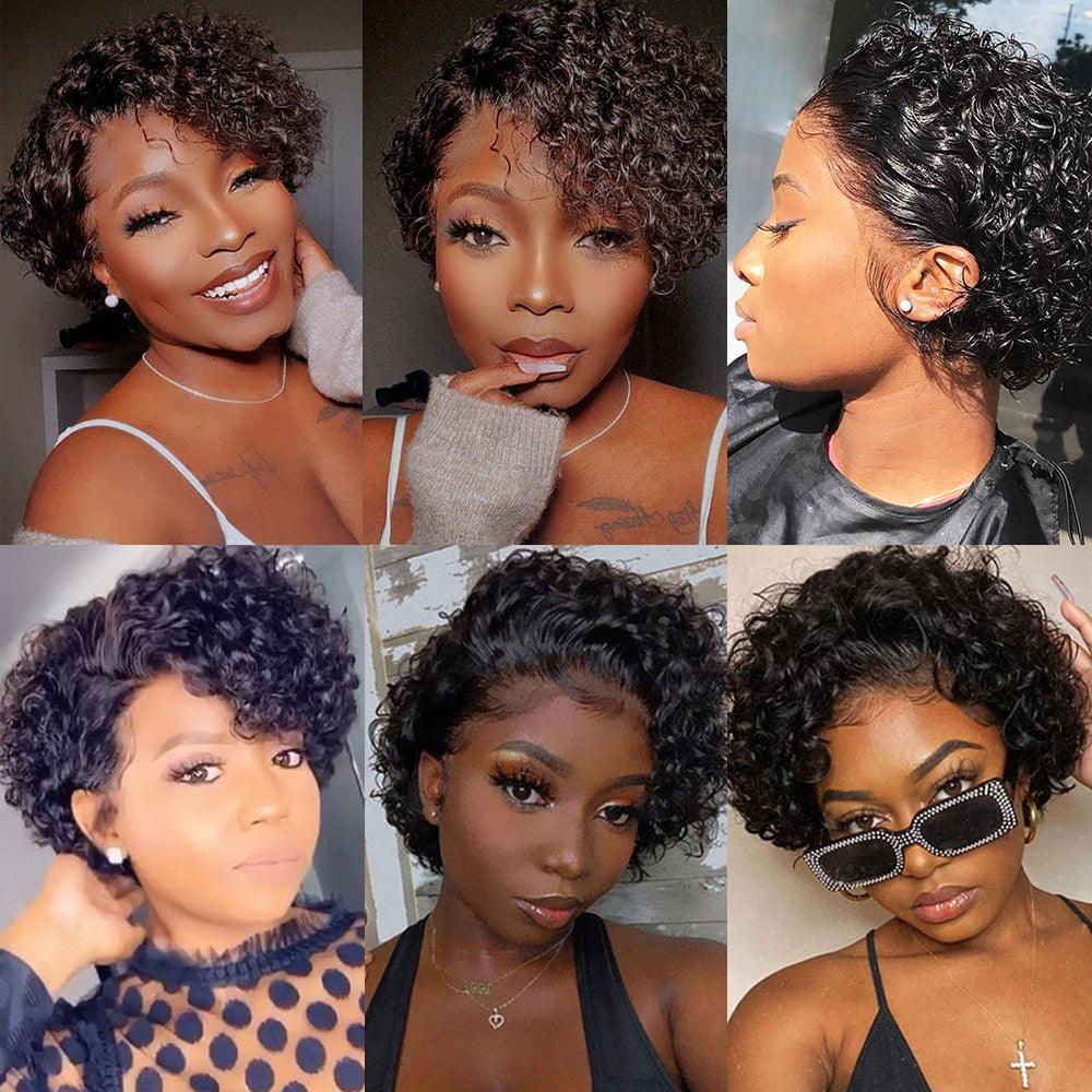 Perruque Coupe Pixie Cheveux Humains Bouclés Perruques Courtes Bob Bouclées Cheveux Humains Pour Femmes Perruque Complète Faite à la Machine Perruques Cheveux Humains Pour Femmes Noires Cadeaux pour Petites Amies