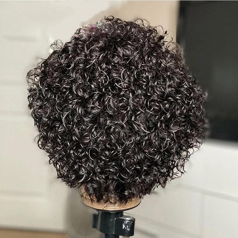 Perruque Coupe Pixie Cheveux Humains Bouclés Perruques Courtes Bob Bouclées Cheveux Humains Pour Femmes Perruque Complète Faite à la Machine Perruques Cheveux Humains Pour Femmes Noires Cadeaux pour Petites Amies