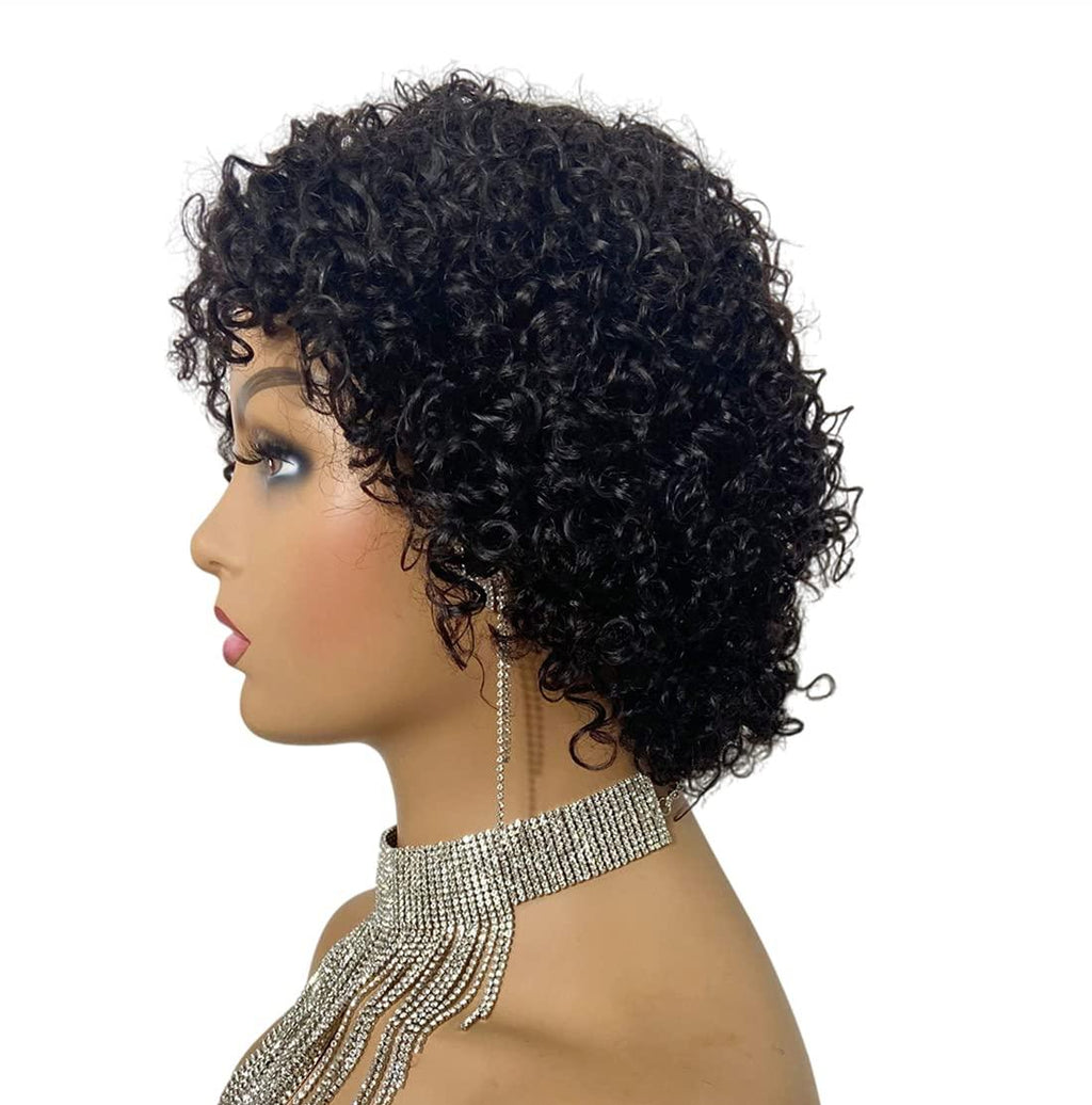 Perruque Coupe Pixie Cheveux Humains Bouclés Perruques Courtes Bob Bouclées Cheveux Humains Pour Femmes Perruque Complète Faite à la Machine Perruques Cheveux Humains Pour Femmes Noires Cadeaux pour Petites Amies