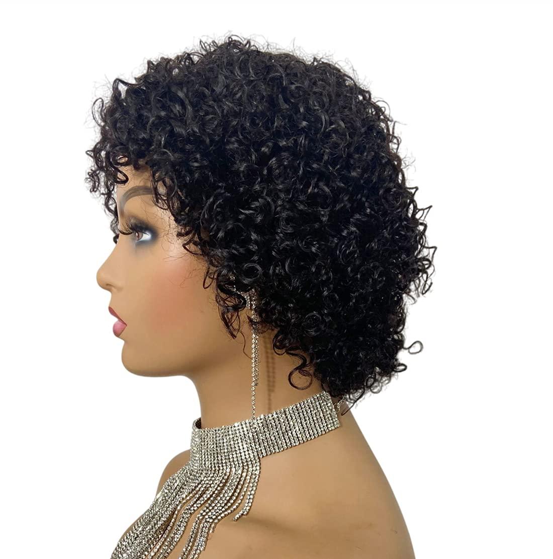 Perruque Coupe Pixie Cheveux Humains Bouclés Perruques Courtes Bob Bouclées Cheveux Humains Pour Femmes Perruque Complète Faite à la Machine Perruques Cheveux Humains Pour Femmes Noires Cadeaux pour Petites Amies
