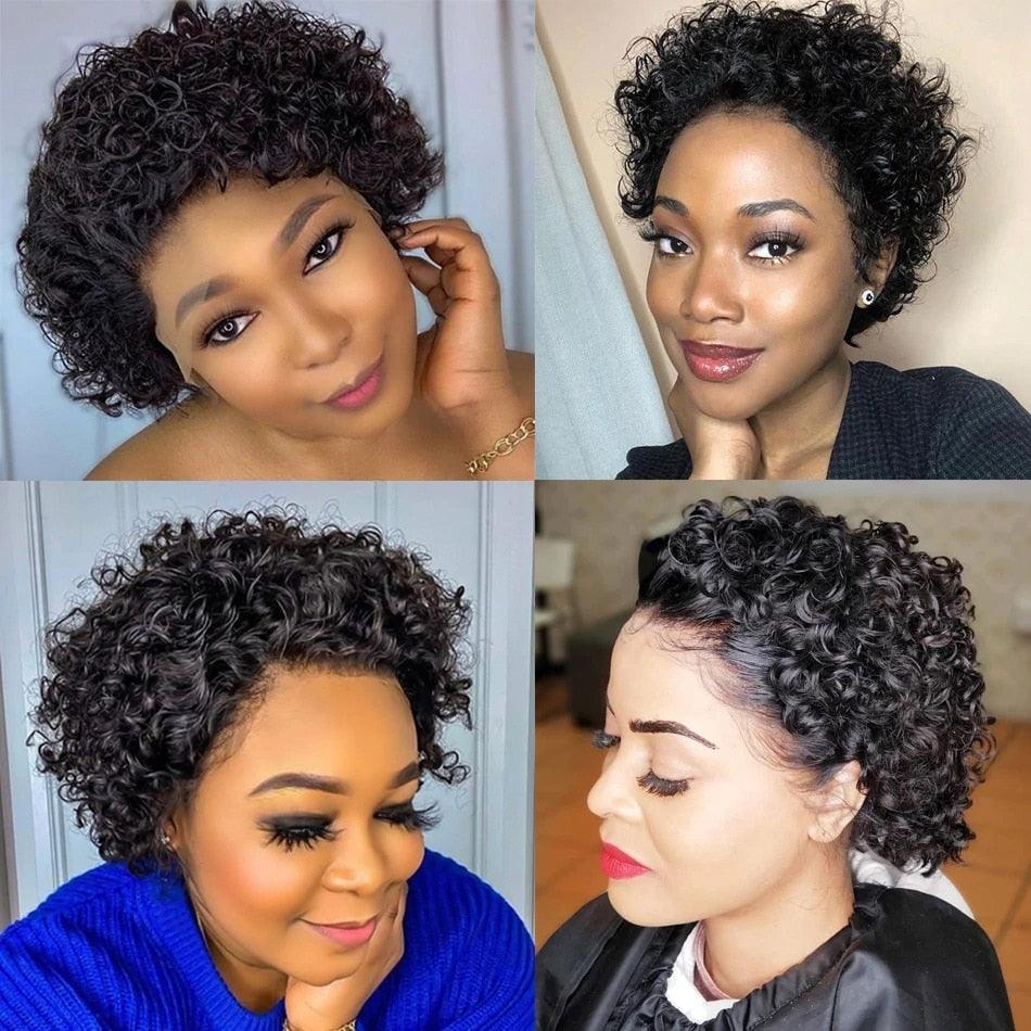 Perruque Pixie courte bouclée en cheveux naturels, perruque en cheveux naturels 13x1 avec dentelle transparente, pré-épilée avec cheveux de bébé pour femmes noires