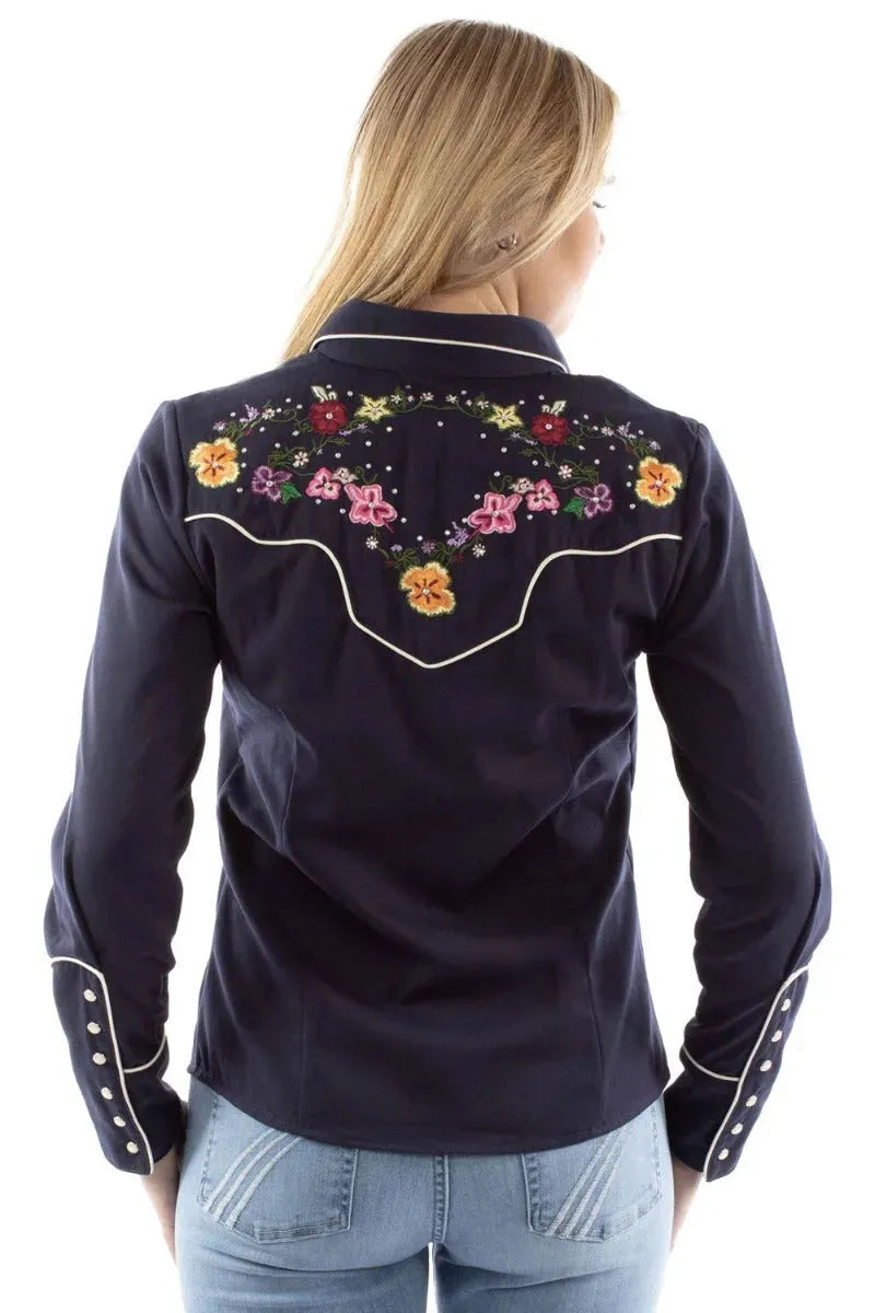 Chemise Western Scully brodée de motifs floraux vifs pour femme
