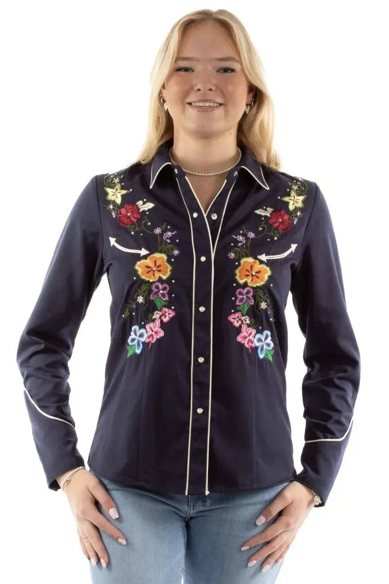 Chemise Western Scully brodée de motifs floraux vifs pour femme