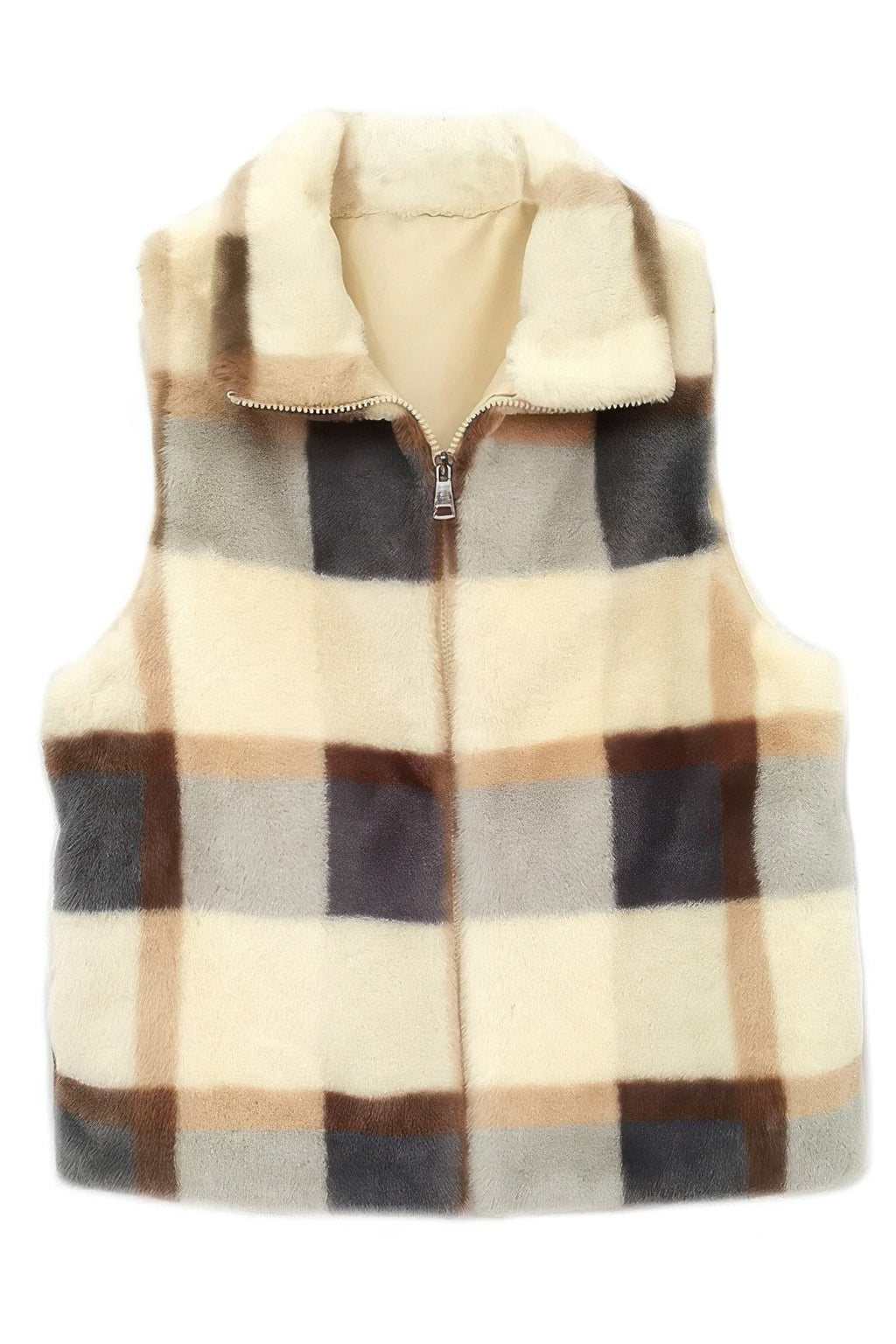 Gilet écossais en fausse fourrure