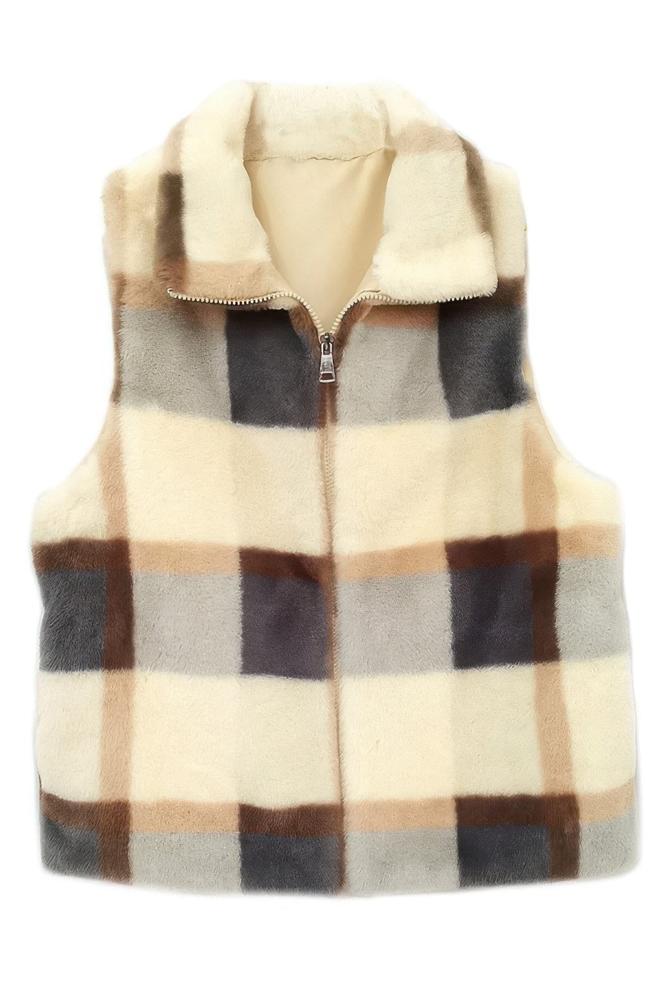 Gilet écossais en fausse fourrure