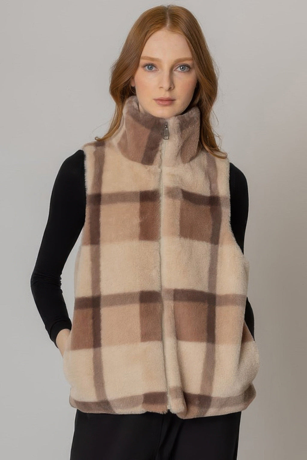 Gilet écossais en fausse fourrure