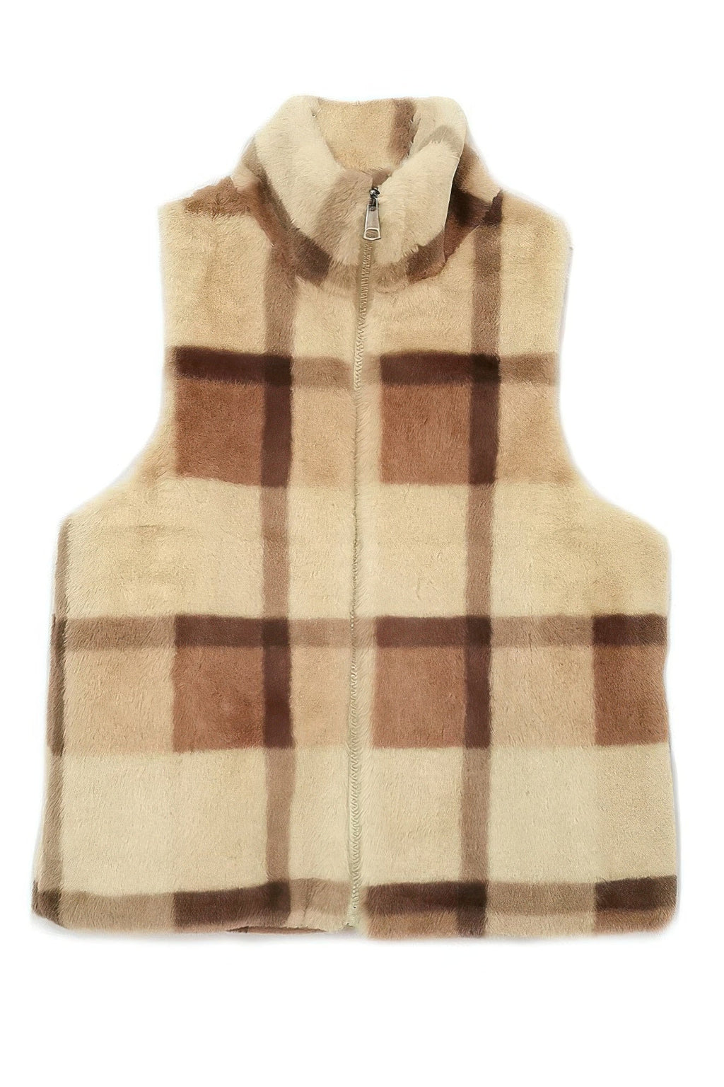 Gilet écossais en fausse fourrure