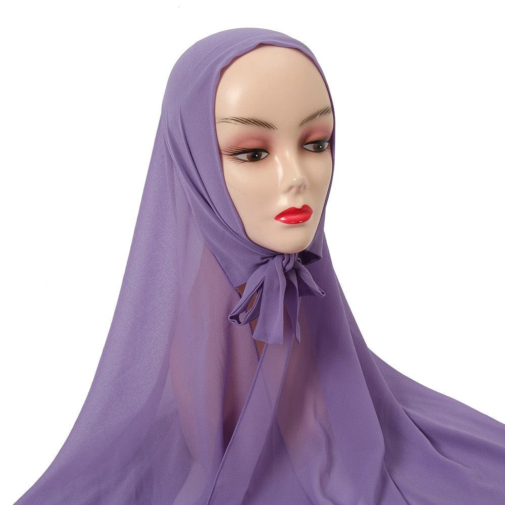 Voile élégant en mousseline de soie léger, coloré et uni, avec bandage, écharpe en mousseline de soie antidérapante, élégante, respirante, longs hijabs islamiques, bandeau, turban de mode pour femmes