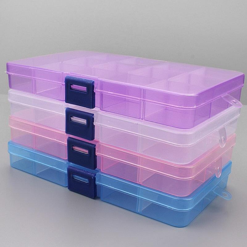 Boîtes de rangement en plastique Compartiments réglables Emballage transparent Boîte à outils Organisateur d'artisanat Boîte à bijoux en plastique rectangulaire avec diviseurs amovibles Conteneurs de rangement pour boucles d'oreilles