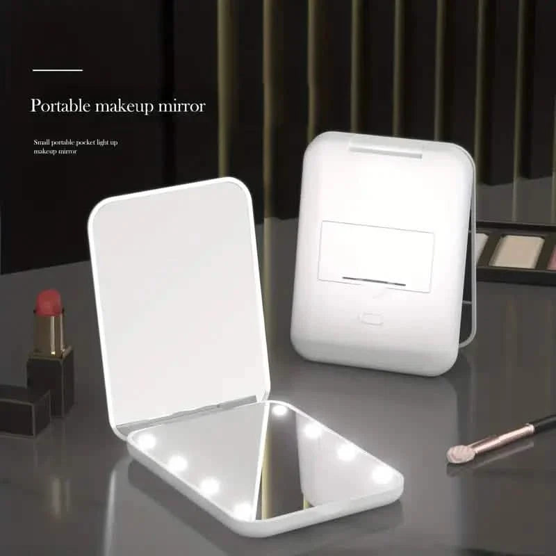 Miroir de poche, miroir de maquillage de voyage compact à LED avec grossissement 1X/3X