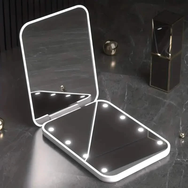 Miroir de poche, miroir de maquillage de voyage compact à LED avec grossissement 1X/3X