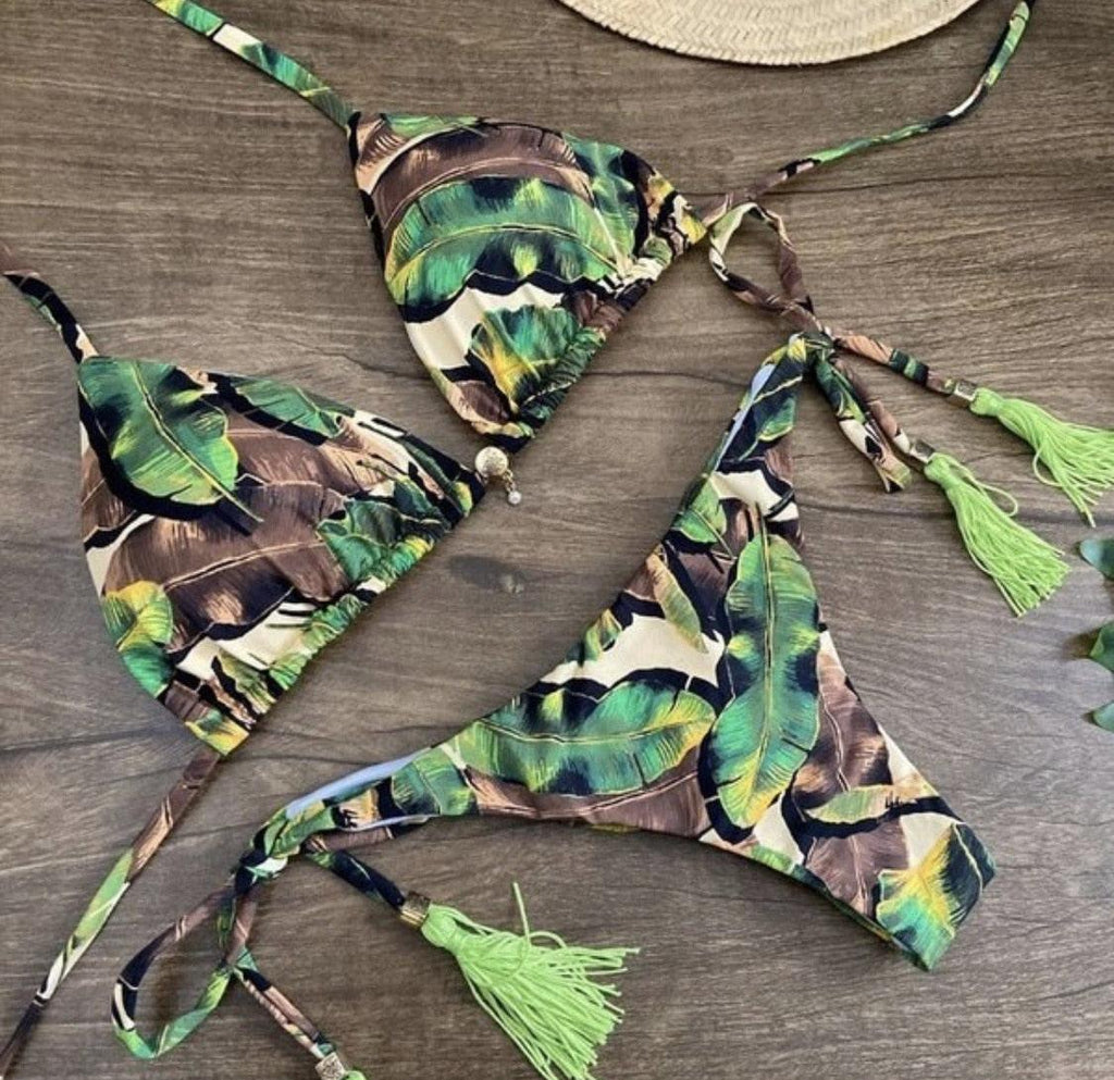 Maillot de bain deux pièces populaire pour femme - ensemble bikini push-up rembourré - ensemble bikini floral - maillot de bain deux pièces à volants taille basse - maillot de bain push-up