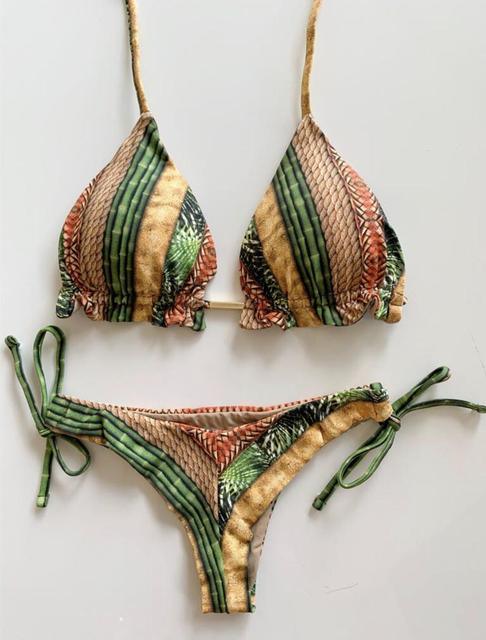 Maillot de bain deux pièces populaire pour femme - ensemble bikini push-up rembourré - ensemble bikini floral - maillot de bain deux pièces à volants taille basse - maillot de bain push-up
