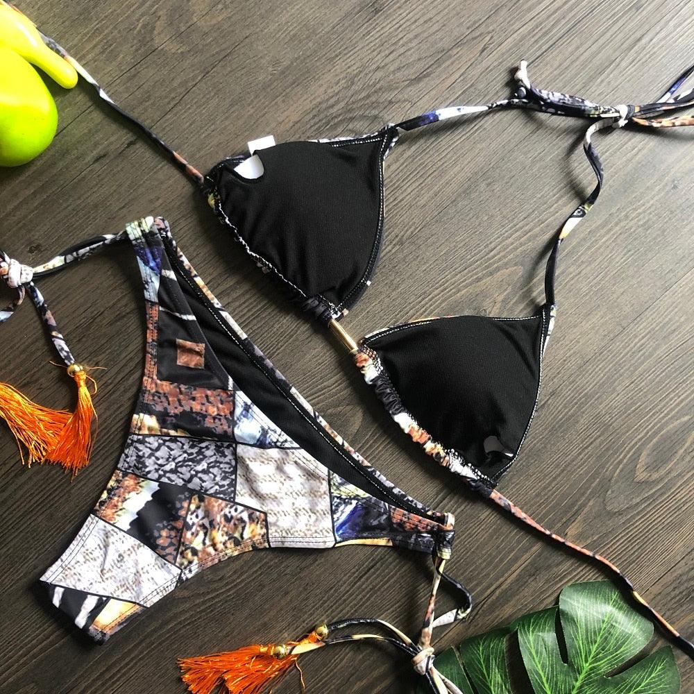 Maillot de bain deux pièces populaire pour femme - ensemble bikini push-up rembourré - ensemble bikini floral - maillot de bain deux pièces à volants taille basse - maillot de bain push-up