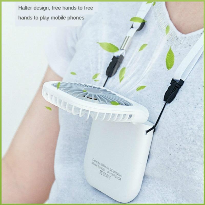 Ventilateur de cou portable pour climatiseur avec batterie externe de 3000 mAh Mini ventilateur de bureau USB pliable Ventilateur de refroidissement d'air personnel pliable rechargeable par USB pour la maison, le bureau et les voyages en extérieur
