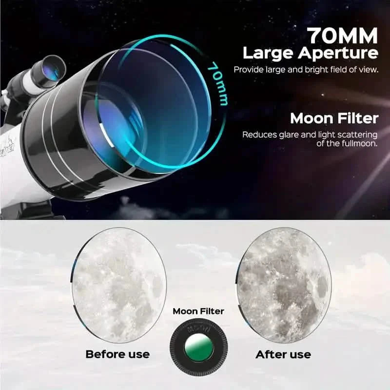 Télescope astronomique portable 150X, télescope monoculaire avec trépied, ouverture de 70 mm