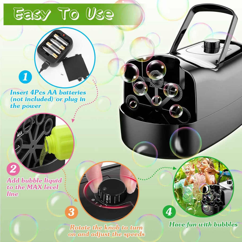 Machine à bulles portable avec 2 vitesses Poignée 3000-4000 bulles par minute Alimentation par prise ou piles