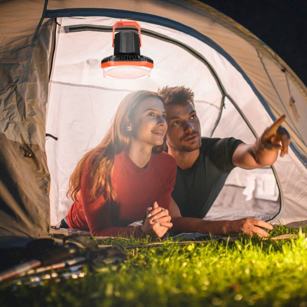 Ventilateur lanterne de camping portable alimenté par batterie 10000mAh avec 4 modes d'éclairage