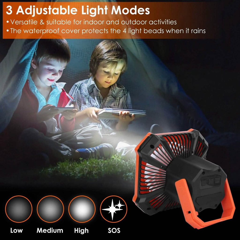 Ventilateur lanterne de camping portable alimenté par batterie 10000mAh avec 4 modes d'éclairage