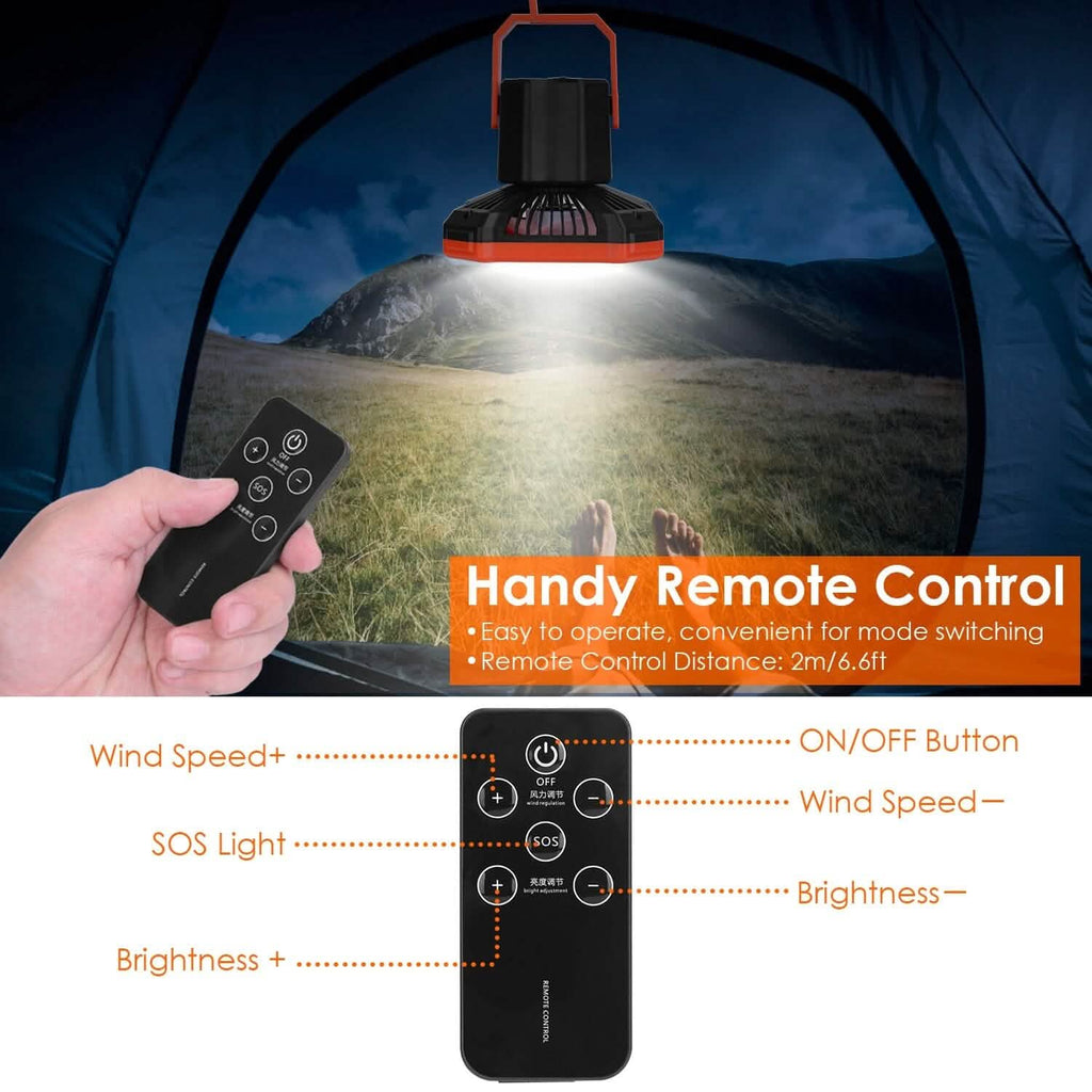 Ventilateur lanterne de camping portable alimenté par batterie 10000mAh avec 4 modes d'éclairage
