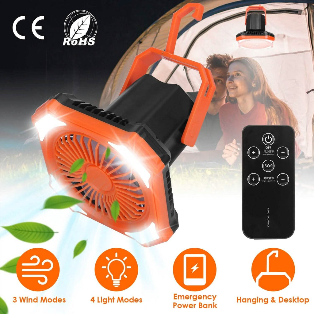 Ventilateur lanterne de camping portable alimenté par batterie 10000mAh avec 4 modes d'éclairage