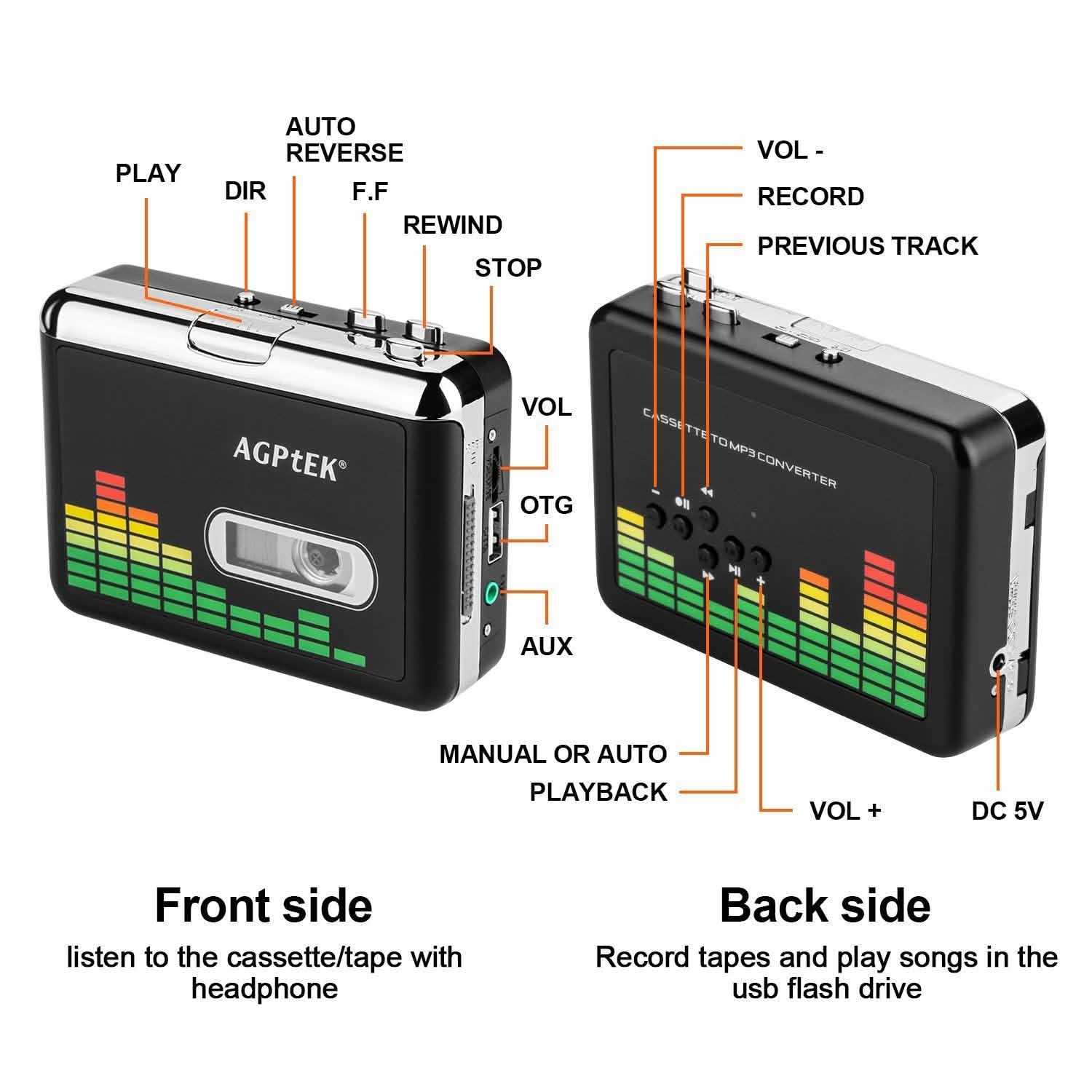 Lecteur de musique audio à cassette portable Enregistreur de cassettes avec convertisseur de cassette vers MP3