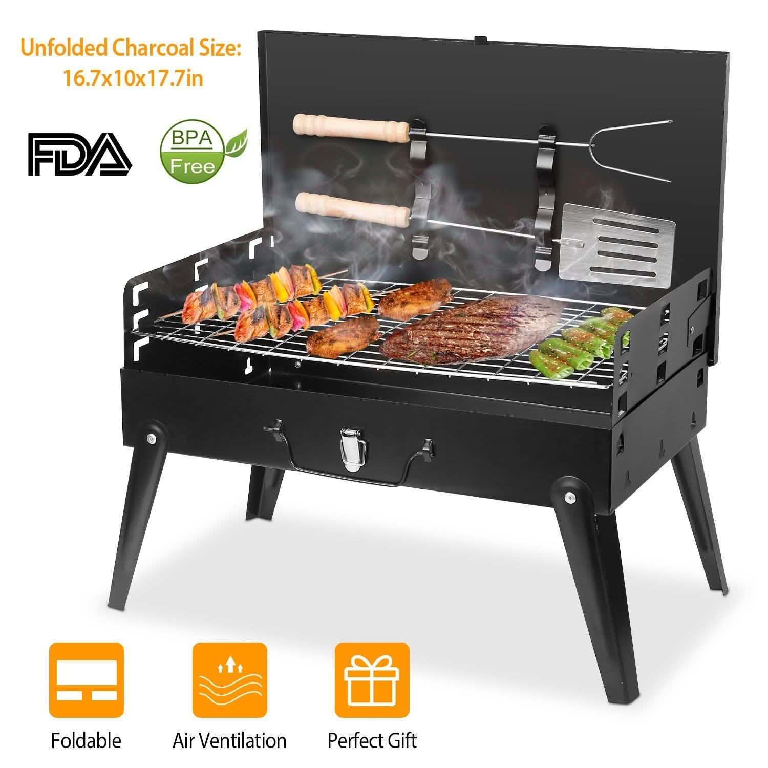 Barbecue portable au charbon pliable en forme de valise