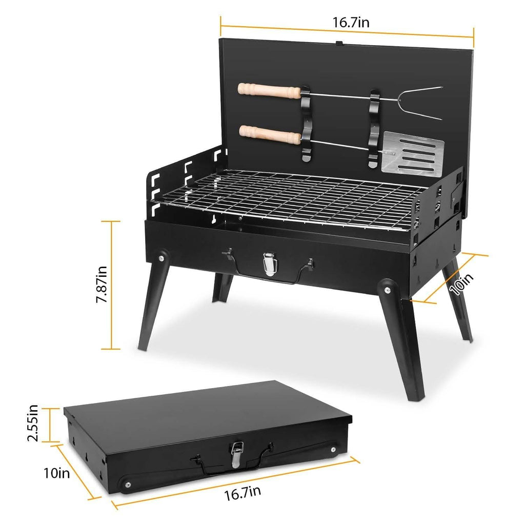 Barbecue portable au charbon pliable en forme de valise