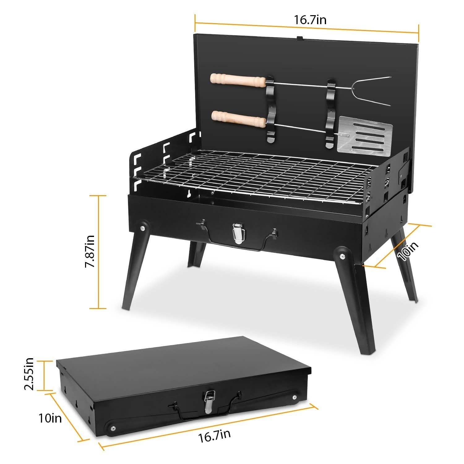 Barbecue portable au charbon pliable en forme de valise