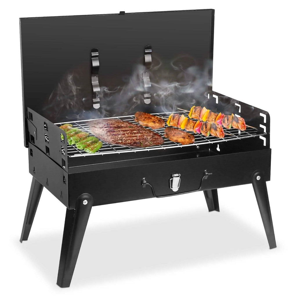Barbecue portable au charbon pliable en forme de valise