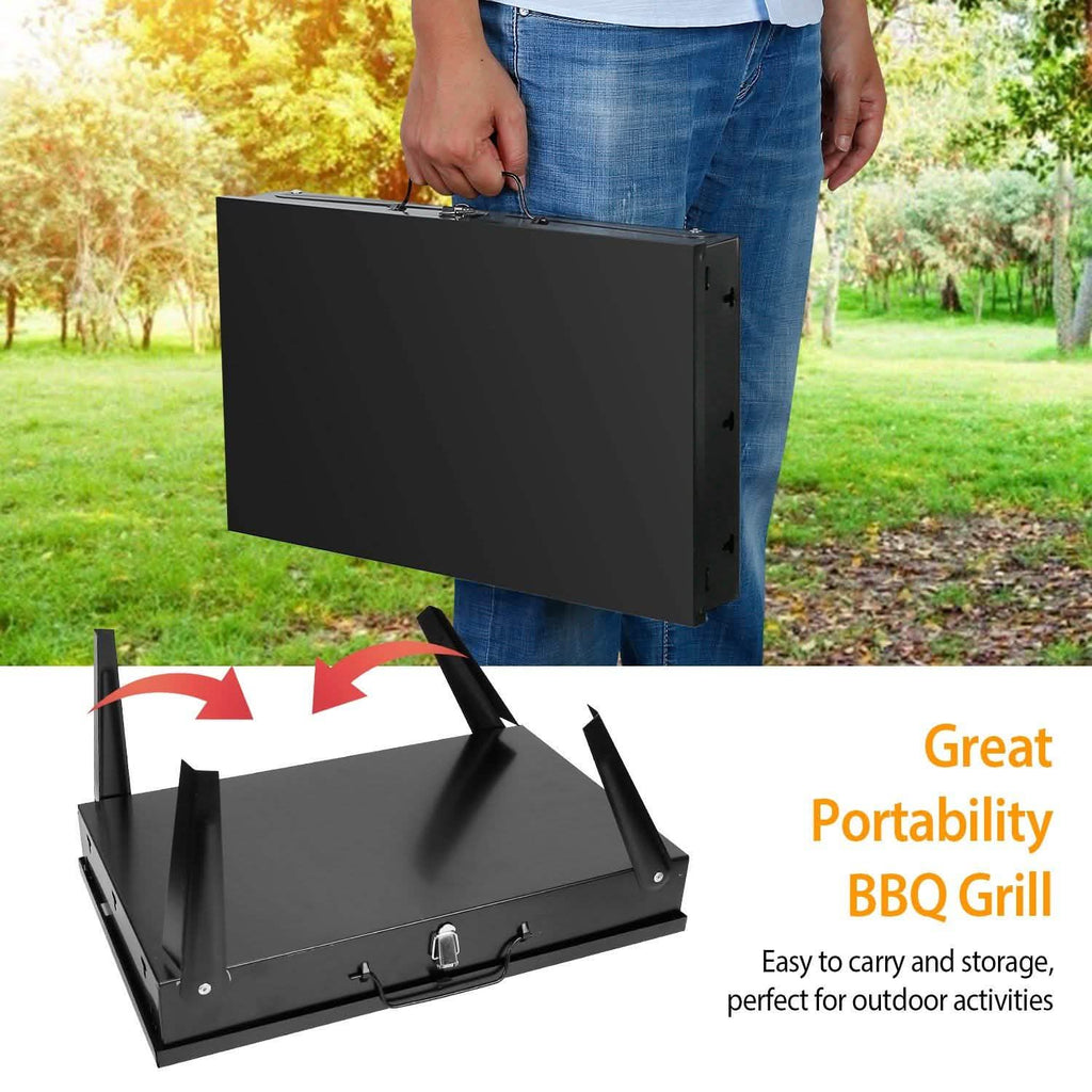 Barbecue portable au charbon pliable en forme de valise