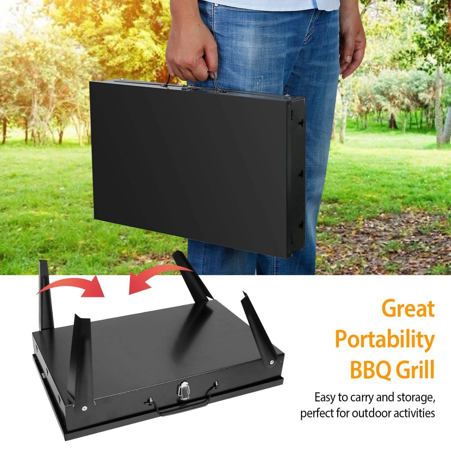 Barbecue portable au charbon pliable en forme de valise