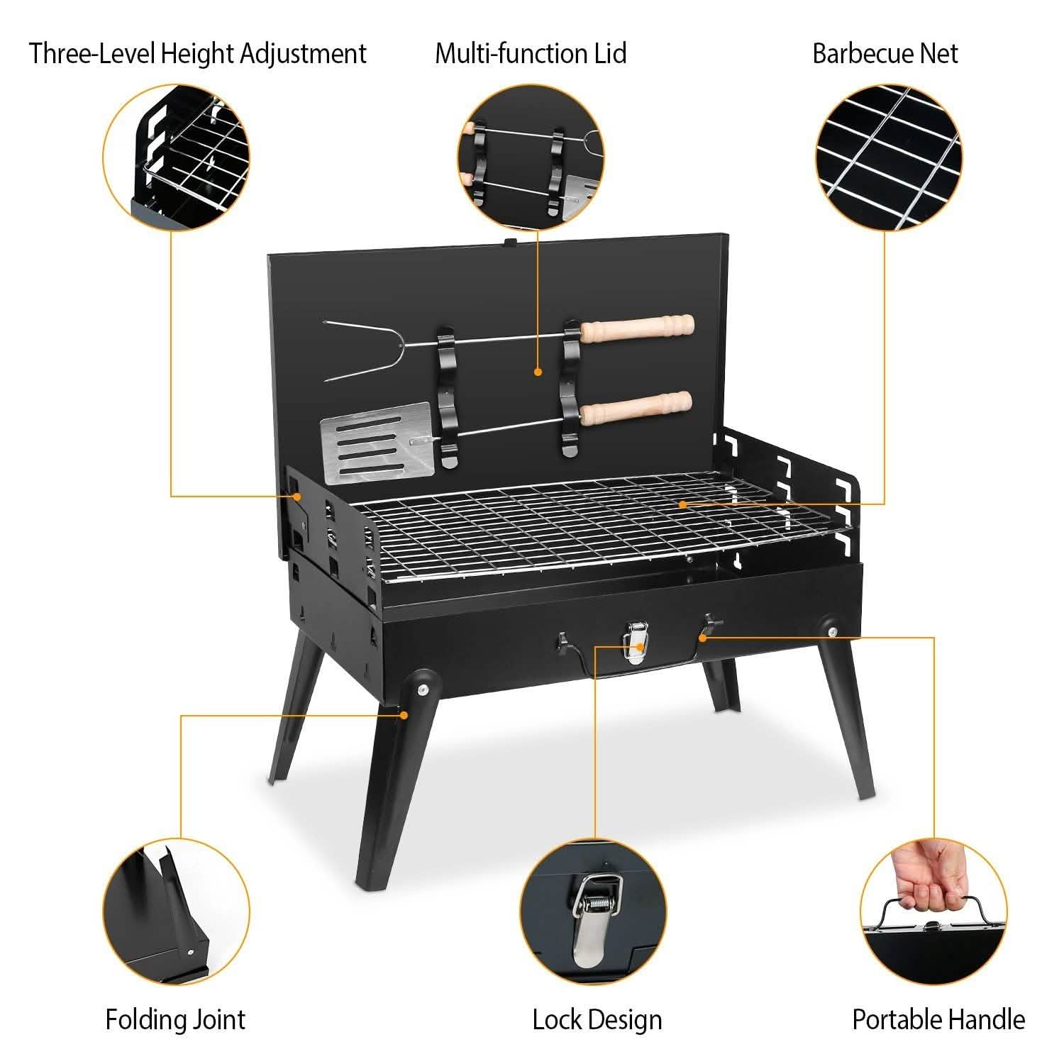 Barbecue portable au charbon pliable en forme de valise