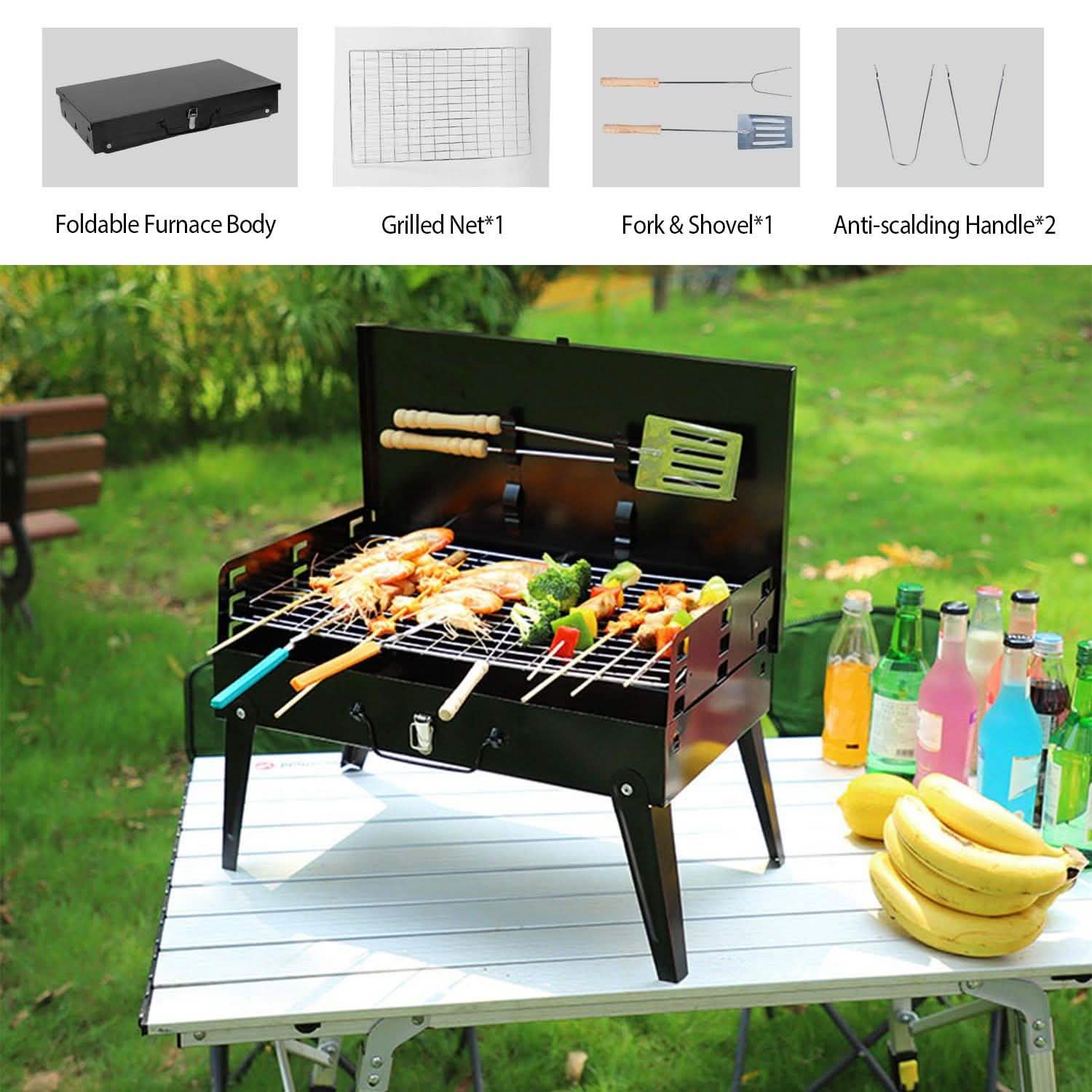 Barbecue portable au charbon pliable en forme de valise