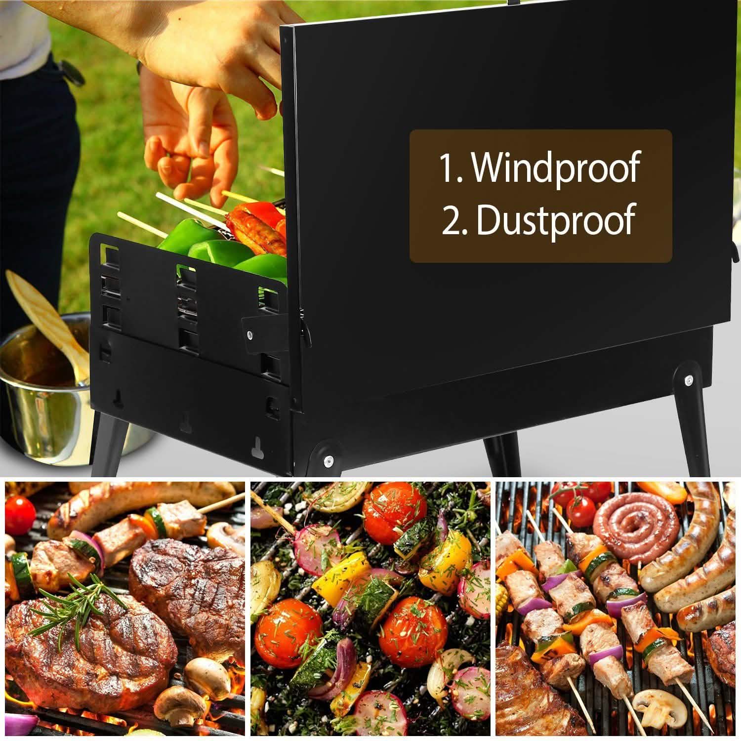 Barbecue portable au charbon pliable en forme de valise