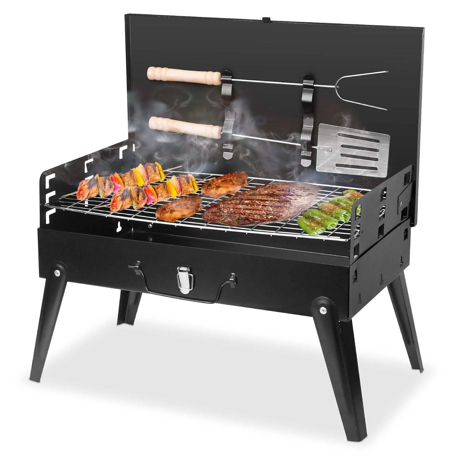 Barbecue portable au charbon pliable en forme de valise