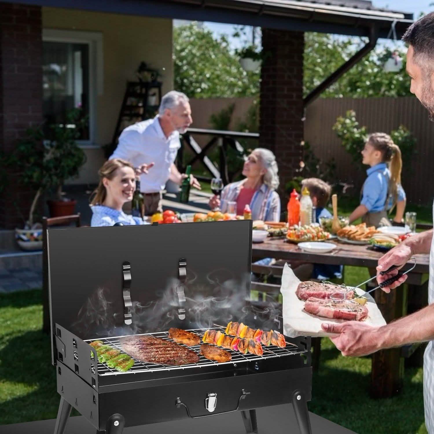 Barbecue portable au charbon pliable en forme de valise