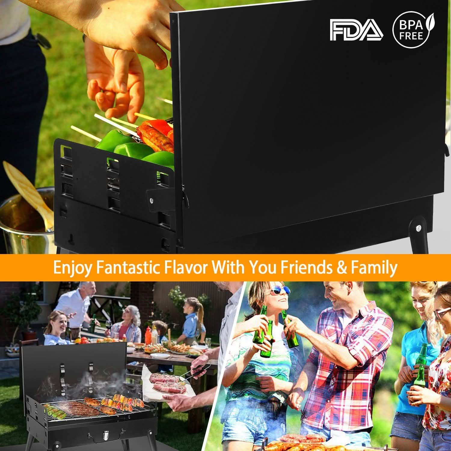 Barbecue portable au charbon pliable en forme de valise