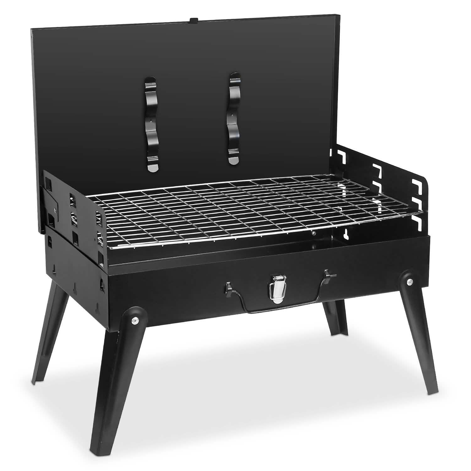 Barbecue portable au charbon pliable en forme de valise