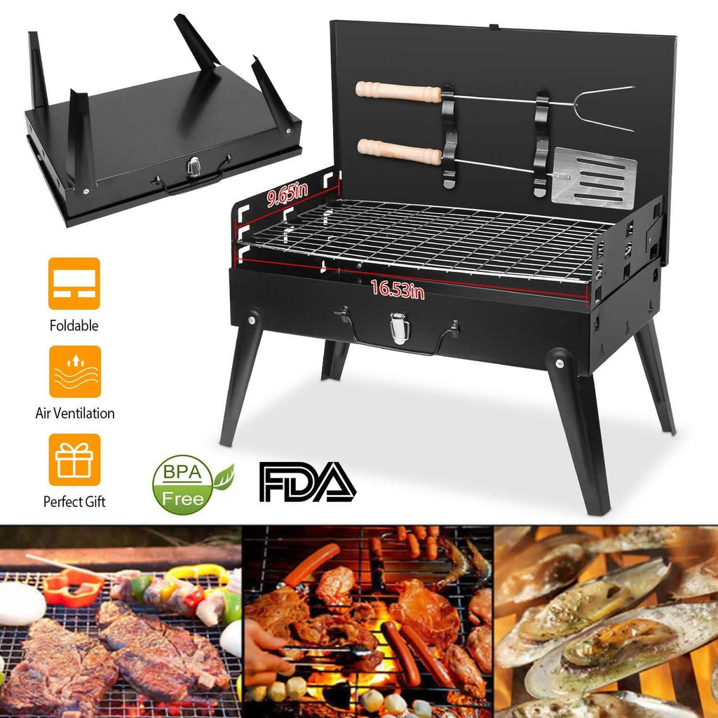 Barbecue portable au charbon pliable en forme de valise