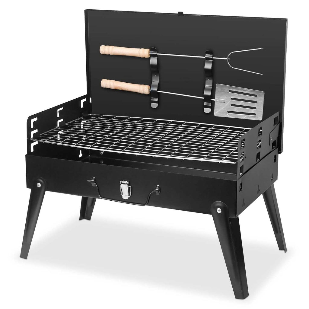 Barbecue portable au charbon pliable en forme de valise