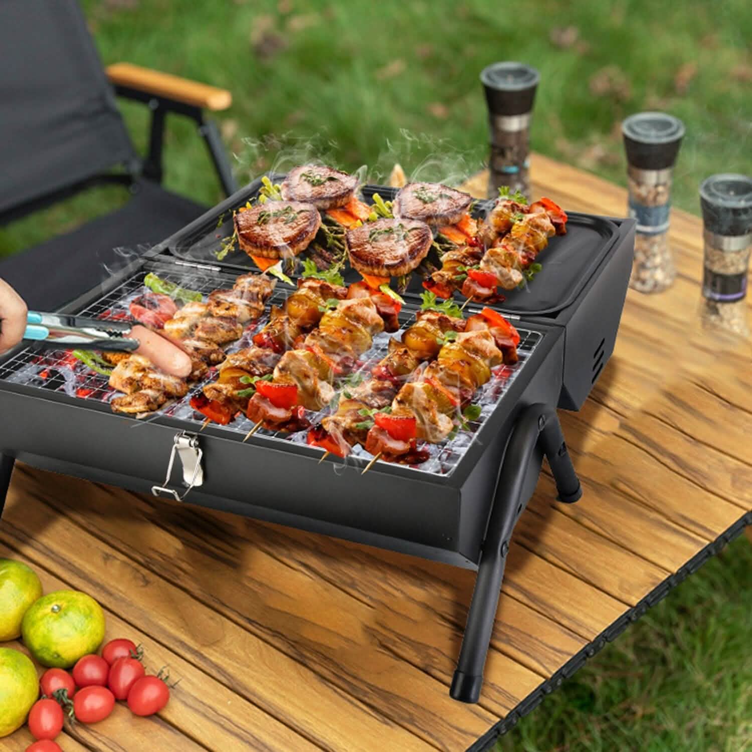 Barbecue pliant portable au charbon à deux côtés