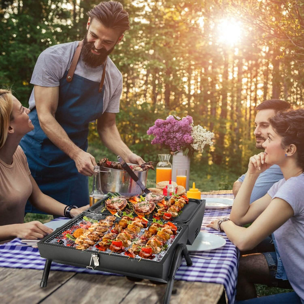 Barbecue pliant portable au charbon à deux côtés
