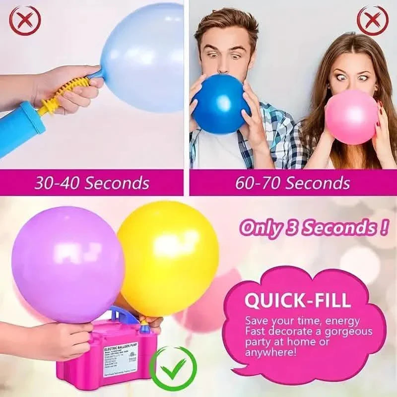 Pompe à ballons électrique portable à deux buses avec outil à nouer