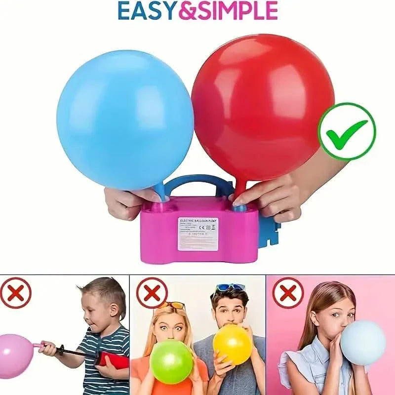 Pompe à ballons électrique portable à deux buses avec outil à nouer