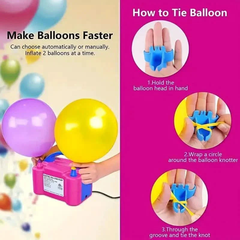 Pompe à ballons électrique portable à deux buses avec outil à nouer