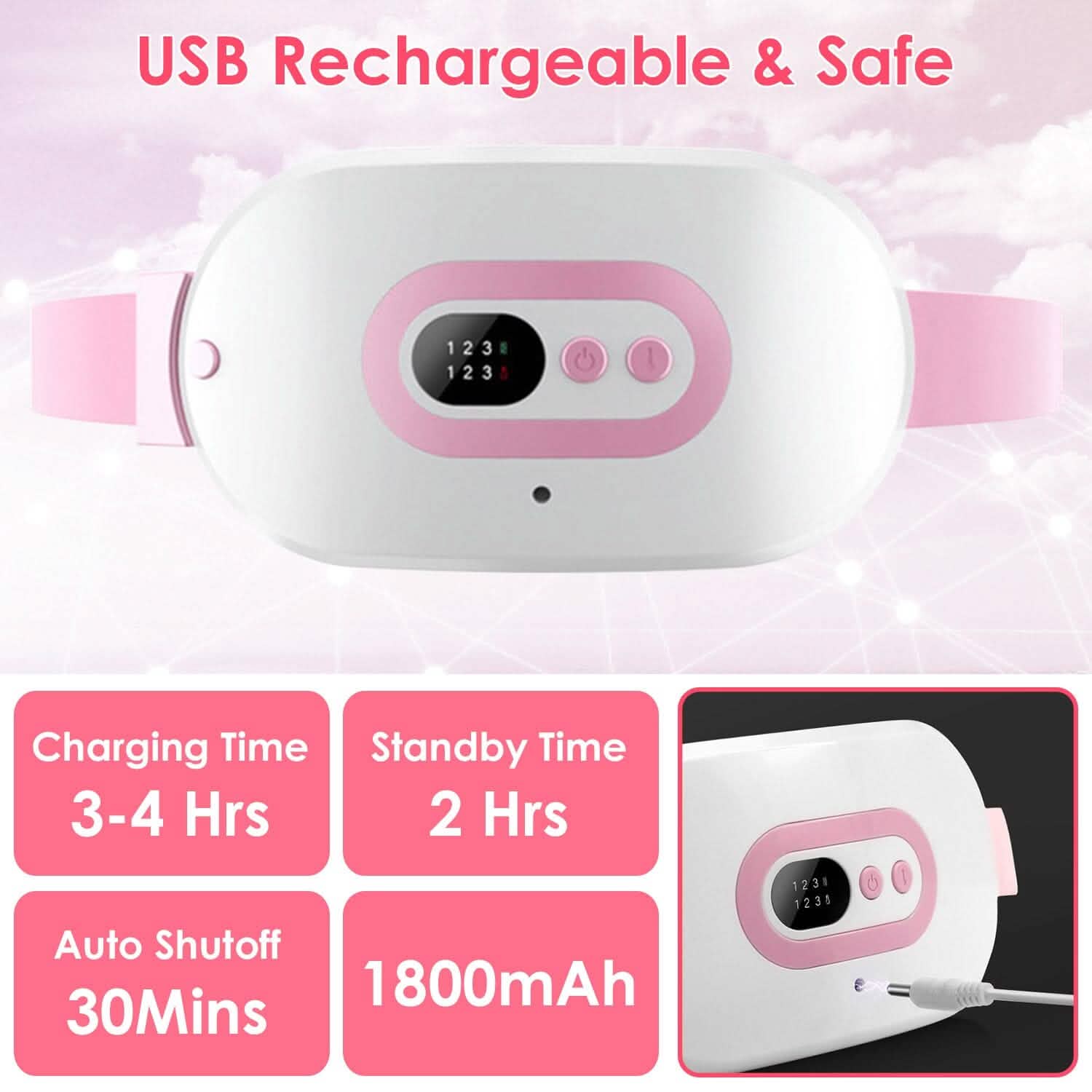 Plaque chauffante portable pour crampes, chauffe rapidement avec 3 niveaux de chaleur et 3 modes de massage