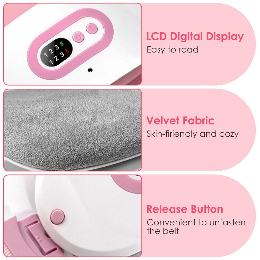 Plaque chauffante portable pour crampes, chauffe rapidement avec 3 niveaux de chaleur et 3 modes de massage