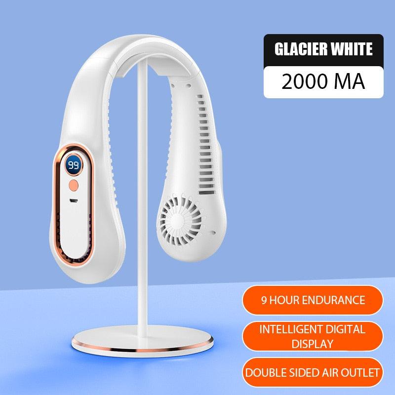 Mini ventilateur portable à suspendre au cou, sans pales, avec affichage numérique de la puissance, refroidisseur d'air, rechargeable par USB, 5 vitesses, ventilateur personnel pour femmes et hommes